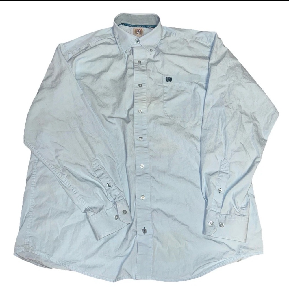 CINCH Light Blue Button Down Long Sleeve Mens Small Western Cowboy Preppy Flawed
